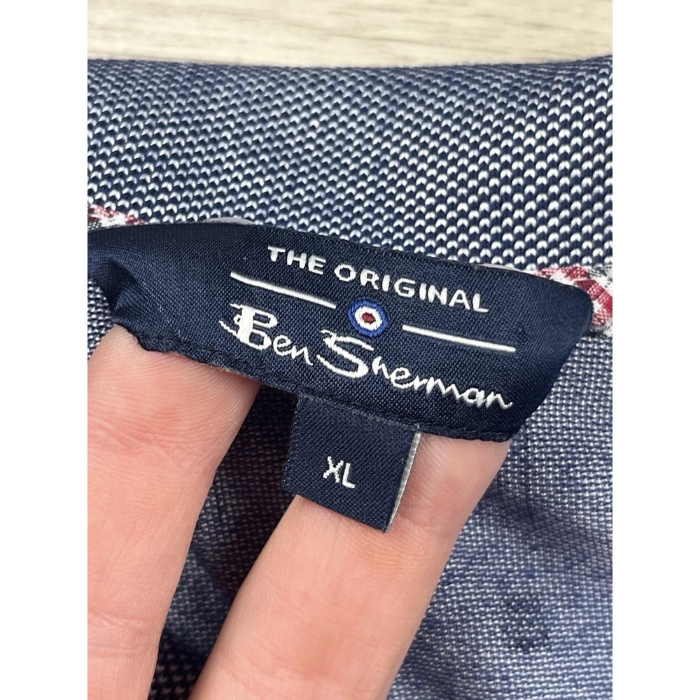 Ben Sherman Polo Shirt Men's Size XL Blue Stripe Square Abstract Knit Golf - Picture 2 of 10